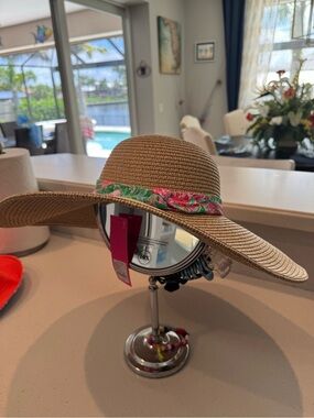 Lilly Pulitzer Natural Straw Sun Hat with Pink, Green & Blue Trim